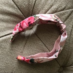 Pink floral silk headband